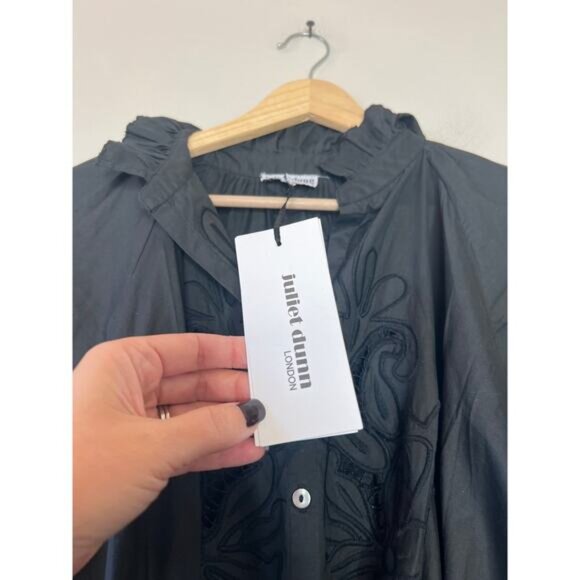NWT Juliet Dunn Women's Poplin Blouson Embroidery Mini Dress Black Size: Medium - Picture 4 of 8